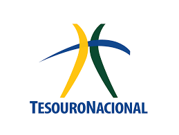 "Logotipo do Tesouro Nacional do Brasil, com três faixas curvas nas cores amarela, verde e azul entrelaçadas, e o texto 'Tesouro Nacional' em azul."